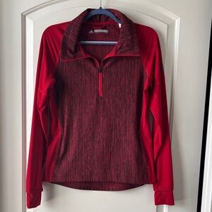Adidas ClimaLite 1/4 Zip Shirt- M- Heathered Red- Long Sleeve w/ Thumb Holes